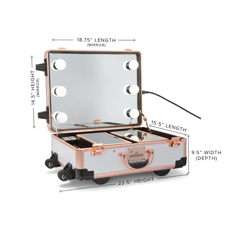 SlayCase® XLS Vanity Travel Train Case with Stand in White & Rose Gold Studded - Image 8