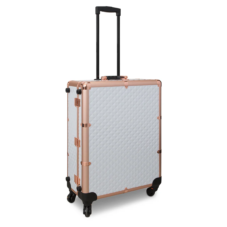 SlayCase® Pro Vanity Travel Train Case with Stand in White & Rose Gold Studded - Image 3