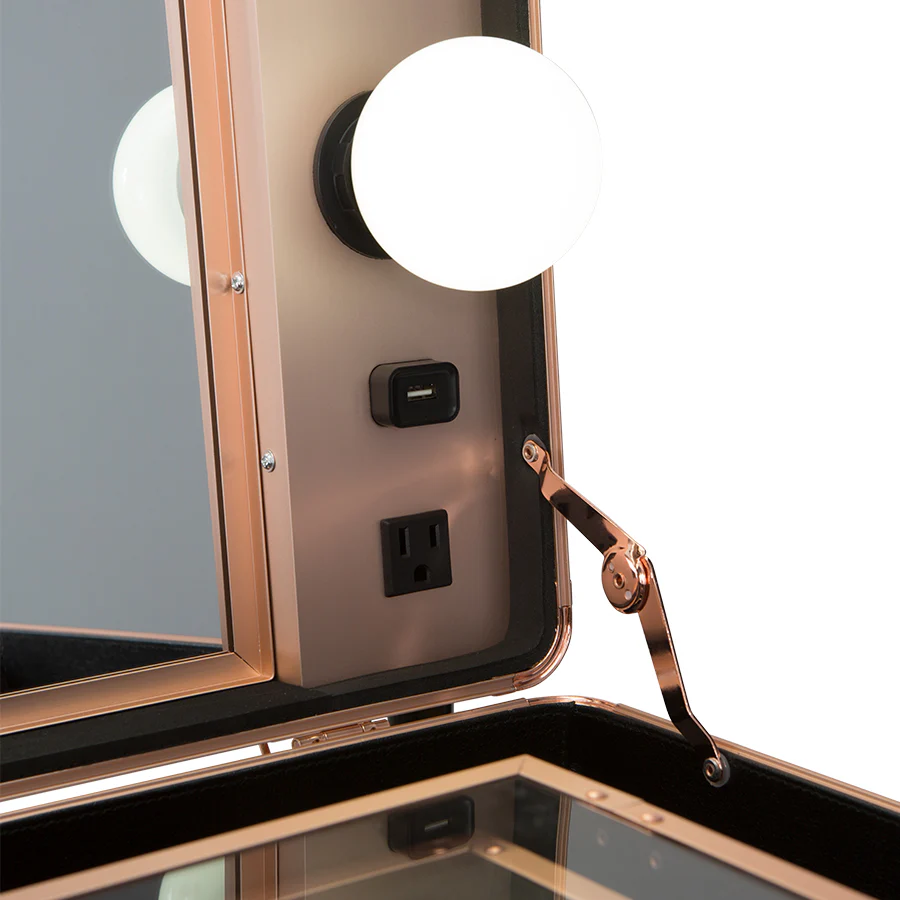 SlayCase® Pro Vanity Travel Train Case with Stand in White & Rose Gold Studded - Image 4