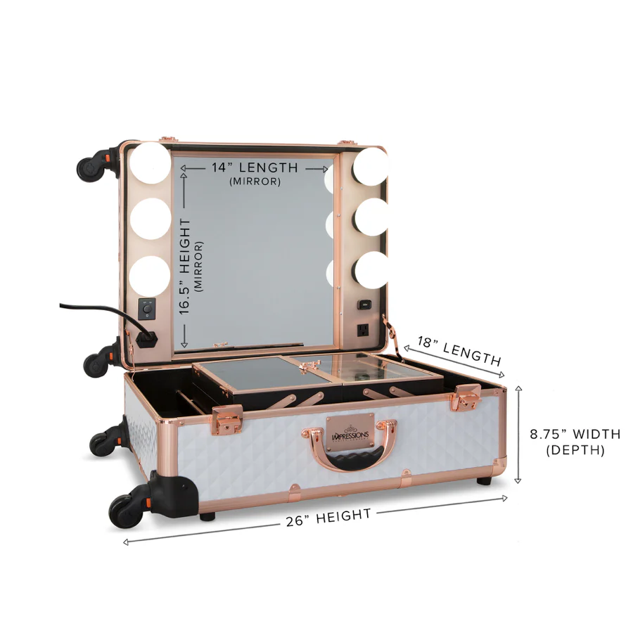SlayCase® Pro Vanity Travel Train Case with Stand in White & Rose Gold Studded - Image 7