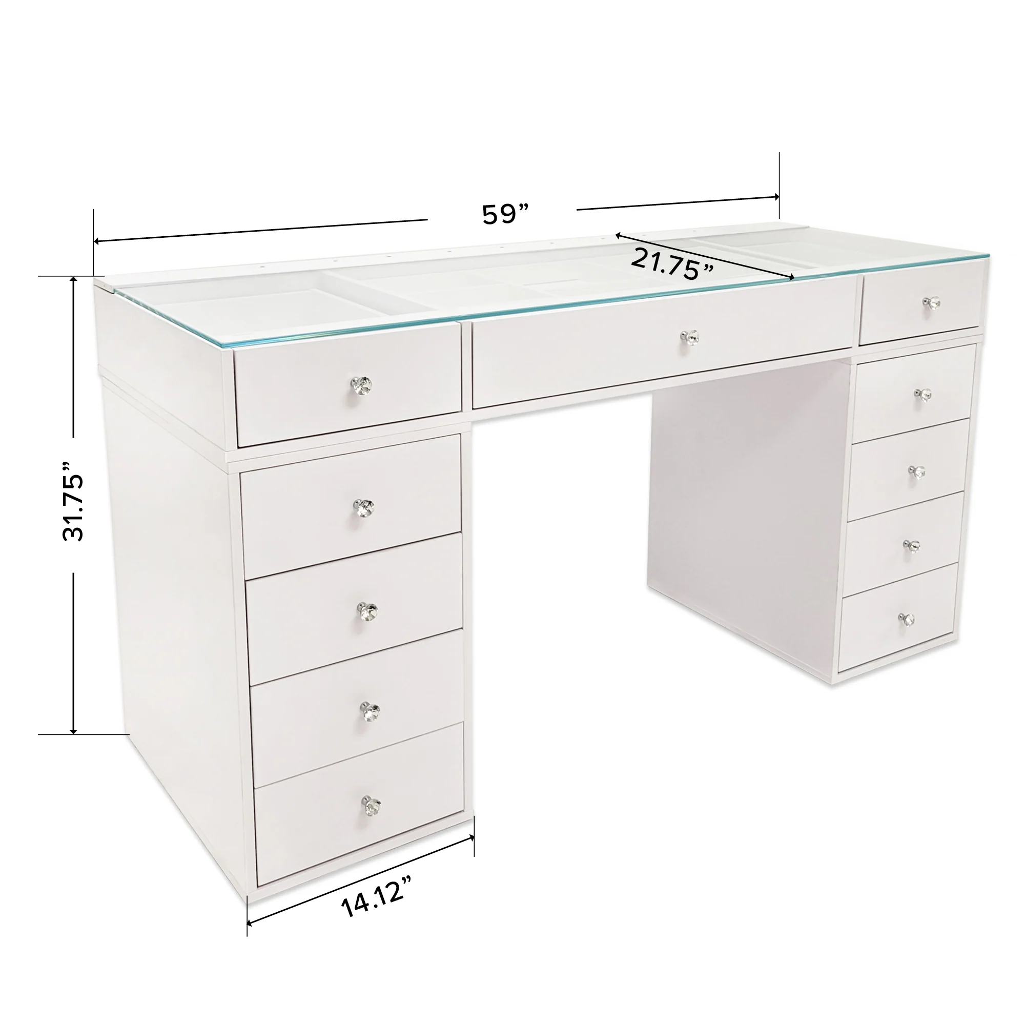 SlayStation Naomi Vanity Table with Glass Tabletop + 4 Drawer Units Bundle - Image 6